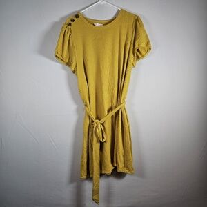 LC Lauren Conrad Yellow Dress with Belt Shoulder Button Accents XXL EUC